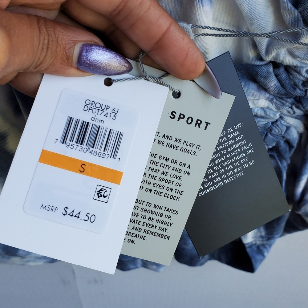 DKNY Tie Dye Denim Blue Top with Drawstring Hem - Picture 13 of 16